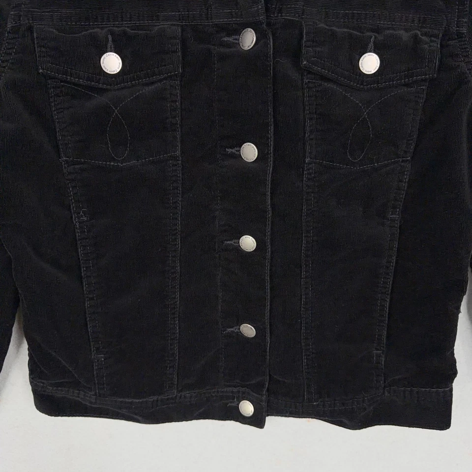 Chaqueta de mezclilla Calvin Klein para mujer pequeña negra pana camionero estilo informal Foto 3 de 4