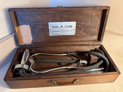 #ad Antique Medical Scientific Test A Tone Tuning Fork Stethoscope in Dovetail Case $695.00