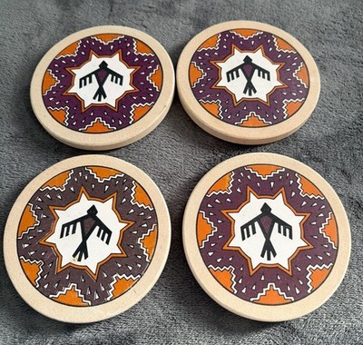 4 Native American Southwest Style Black Thunderbird In Star Sandstone Coaster.