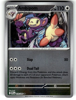 Pokemon 2025 ME02: Phantasmal Flames Card #79 Ambipom Reverse Foil