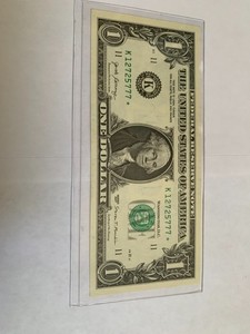 2017 $1 ONE DOLLAR STAR NOTE BILL  Serial Number K12725777*    