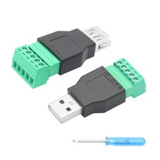 1 Pair USB 2.0 A Male, Female to 5 Pin Screw Terminal Adapter, Solderless