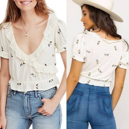 Top Free People Full Bloom ricamato paillettes/perline con volant XS - Foto 2 di 6