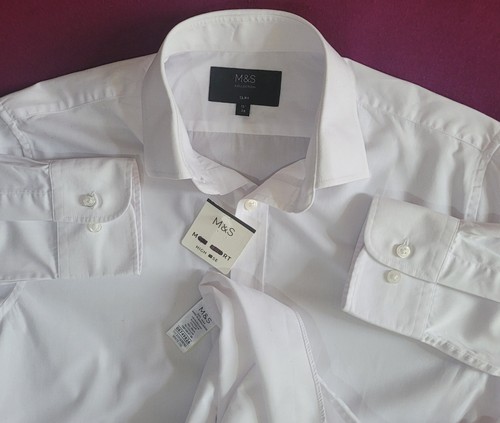 M&S Collection White colour Shirt Size 15"/38cm Slim Fit, Cotton mix ,RRP £39. - Picture 4 of 6