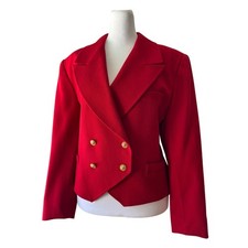 Vintage 90s JH Collectibles 100 Pure Wool Red Cropped Double Breasted Blazer