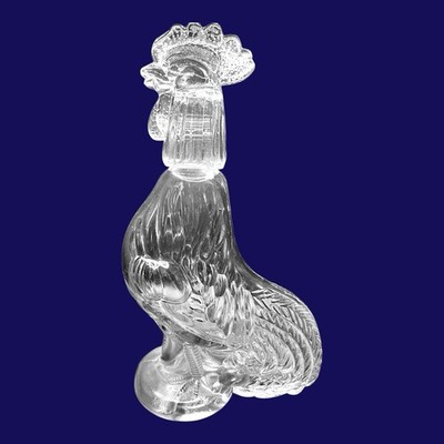 VTG 1970s Hardy Cognac Figural Pressed Glass Rooster Decanter w/Shot Glass Lid
