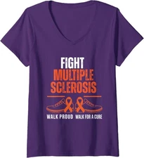 Fight Multiple Sclerosis MS Awareness Warrior Ribbon Ladies' V-Neck Tshirt