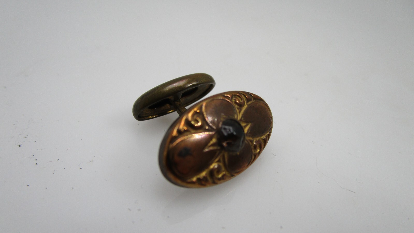 Antique Smokey Crystal Center Repousse  Single Flip Lever Link Cuff  Stud Button