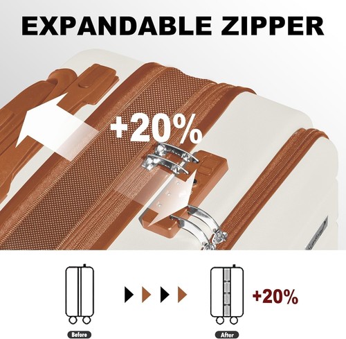 Explorer Carry-On Set: 20-Inch Suitcase, TSA Locks & Leather Makeup Bag - White - Picture 7 of 9