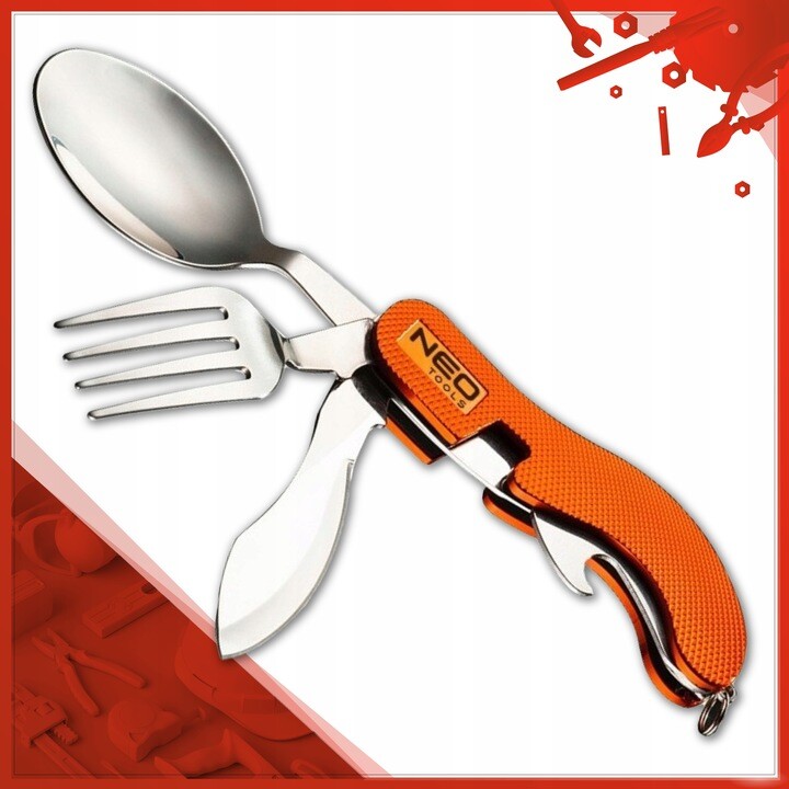 NEO TOOLS 5en1 Cubiertos de Camping Multitool Cuchillo Tenedor Cuchara Abrido...