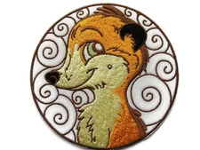 Meerkat Smiling Head Applique Embroidered Iron On Patch 3.88 Inches Round