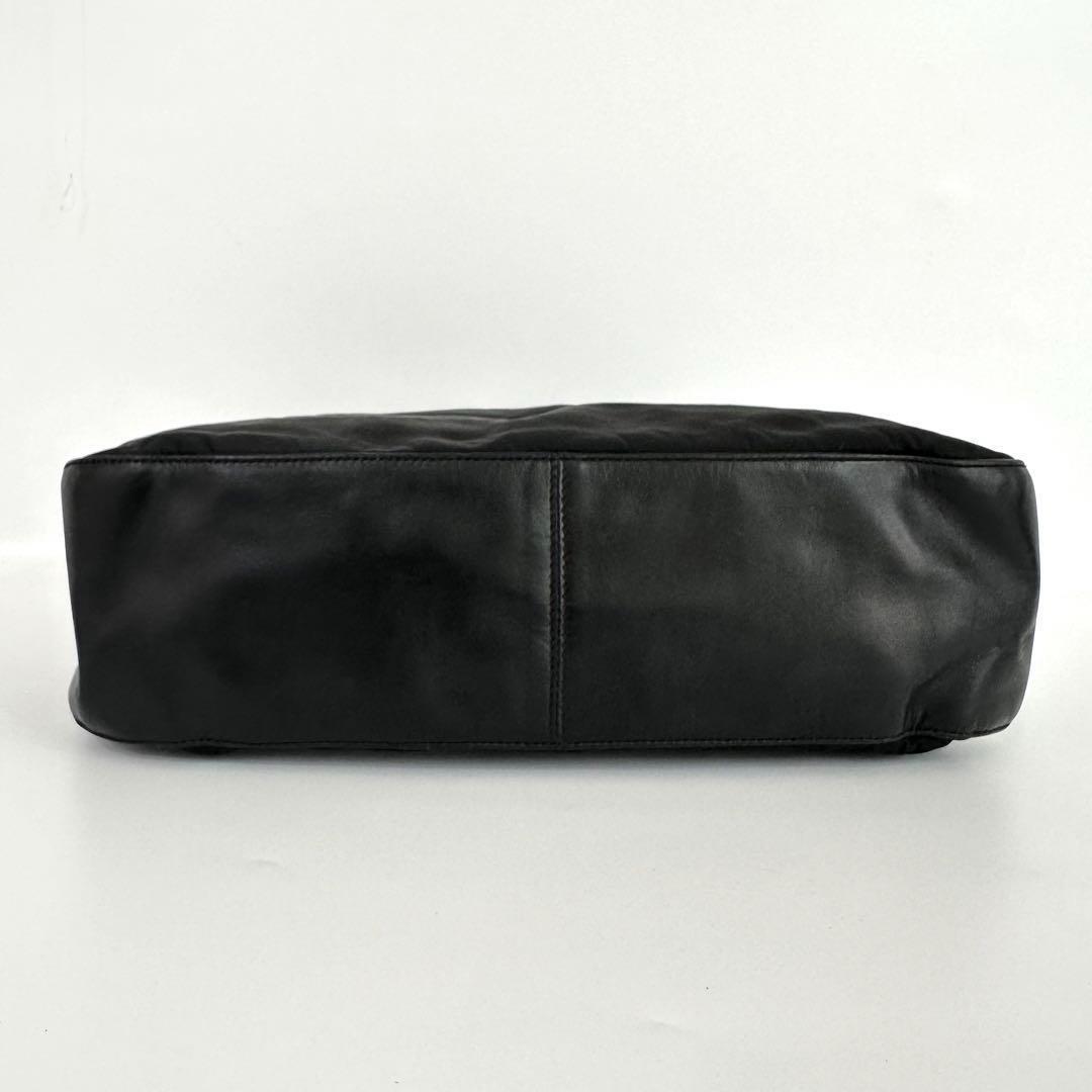 Prada Vintage Black Nylon Leather Shoulder Bag with Plastic