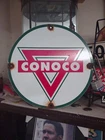Vintage Conoco Gasoline Sign - Porcelain Gas Pump Plate Advertising Sign