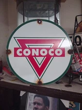 Vintage Conoco Gasoline Sign - Porcelain Gas Pump Oil Drum Sign