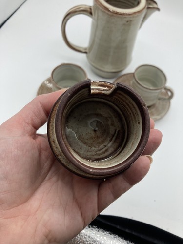 Vintage Creigiau Studio Pottery Wales Coffee/Tea Pot 2 Cups & Saucer Set - Picture 3 of 13