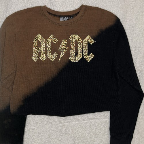 AC/DC long sleeve crop top XL brown black colorblock leopard womens - Picture 7 of 12
