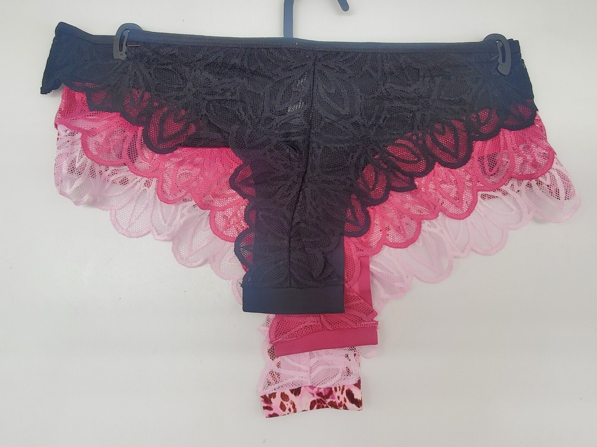 xoxo XOXO Women's S M L XL 3 Pack Side Cutout Thong Panties Black Lilac