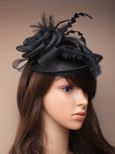 NEW Large Black Net Hessian Hatinator Fascinator Headband Wedding Races Ascot