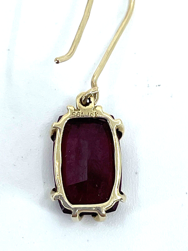 10k Yellow Gold Lab Grown Rubies Drop Earrings - Picture 3 of 4