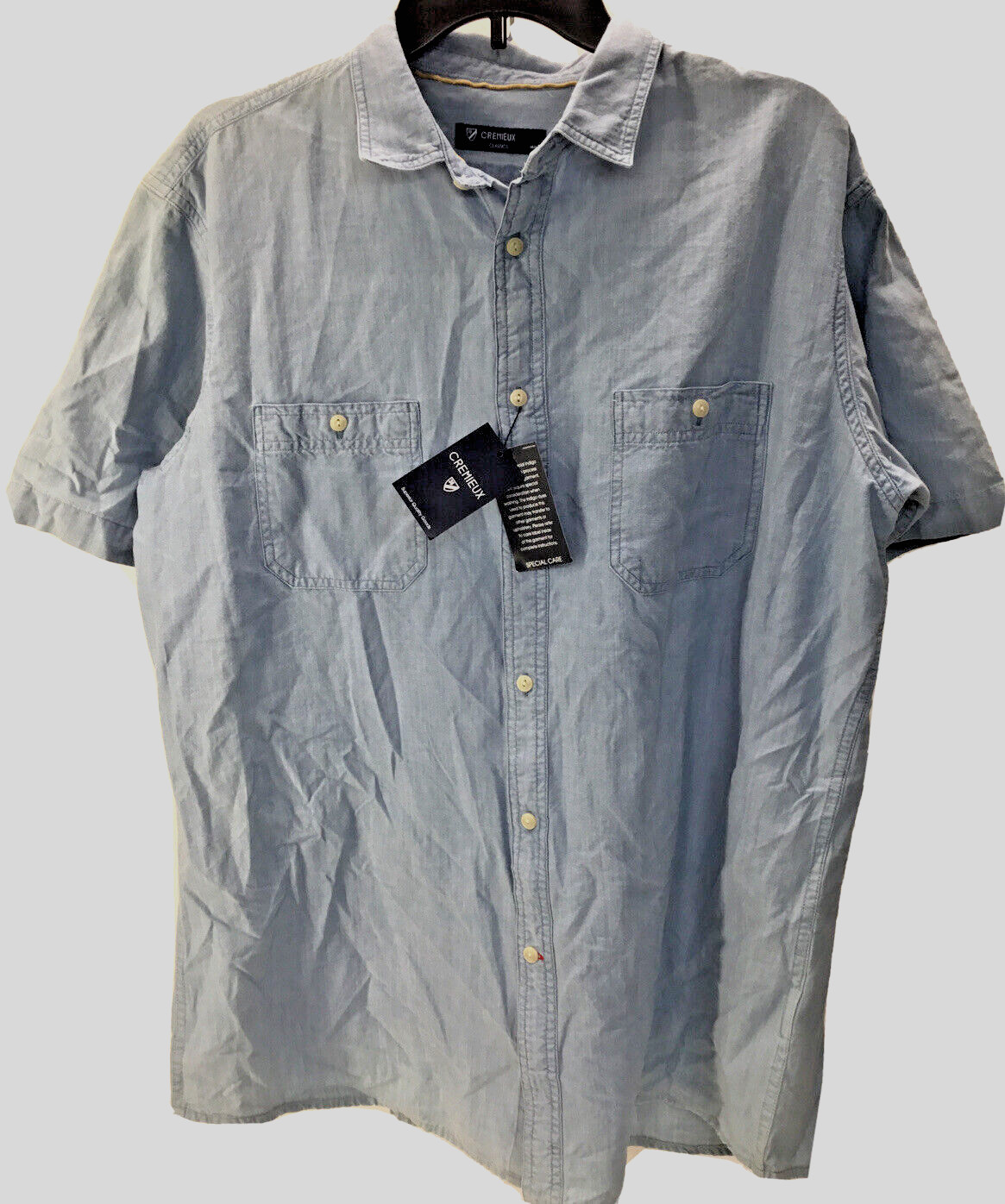 Классическая рубашка Cremieux с коротким рукавом цвета Шамбре, синяя, L