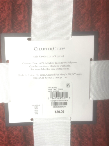 Charter Club Waffle Knit & Faux Fur Throw Blanket in Red/Burgundy 50" x 60" $80 - Picture 7 of 8