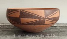 9.6" Ancient Neolithic Majiayao Culture Pottery Oblique Triangle Pattern Bowls