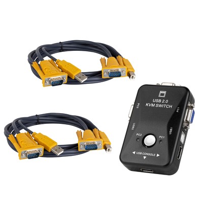 KVM Switch 2 Port USB VGA Gaming PC Laptop Monitor Mouse Keypad Keyboard Share