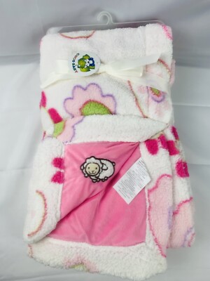 Coco Fashion Baby Blanket Flowers With Lamb White Pink NWT