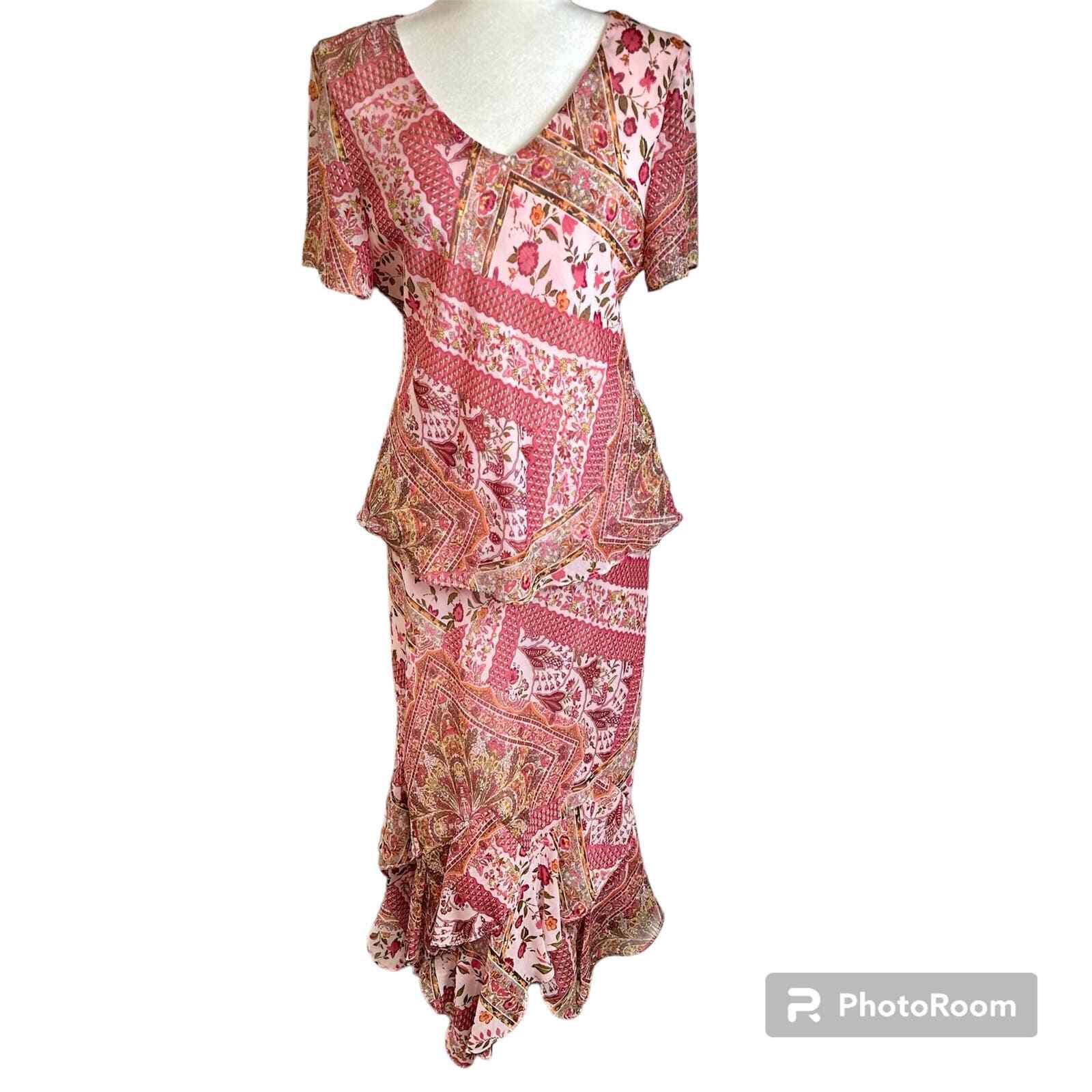 Studio 1 Floral Ruffled 2 Piece Dress Fairycore Pink Women’s 12 Y2K Maxi Vtg.