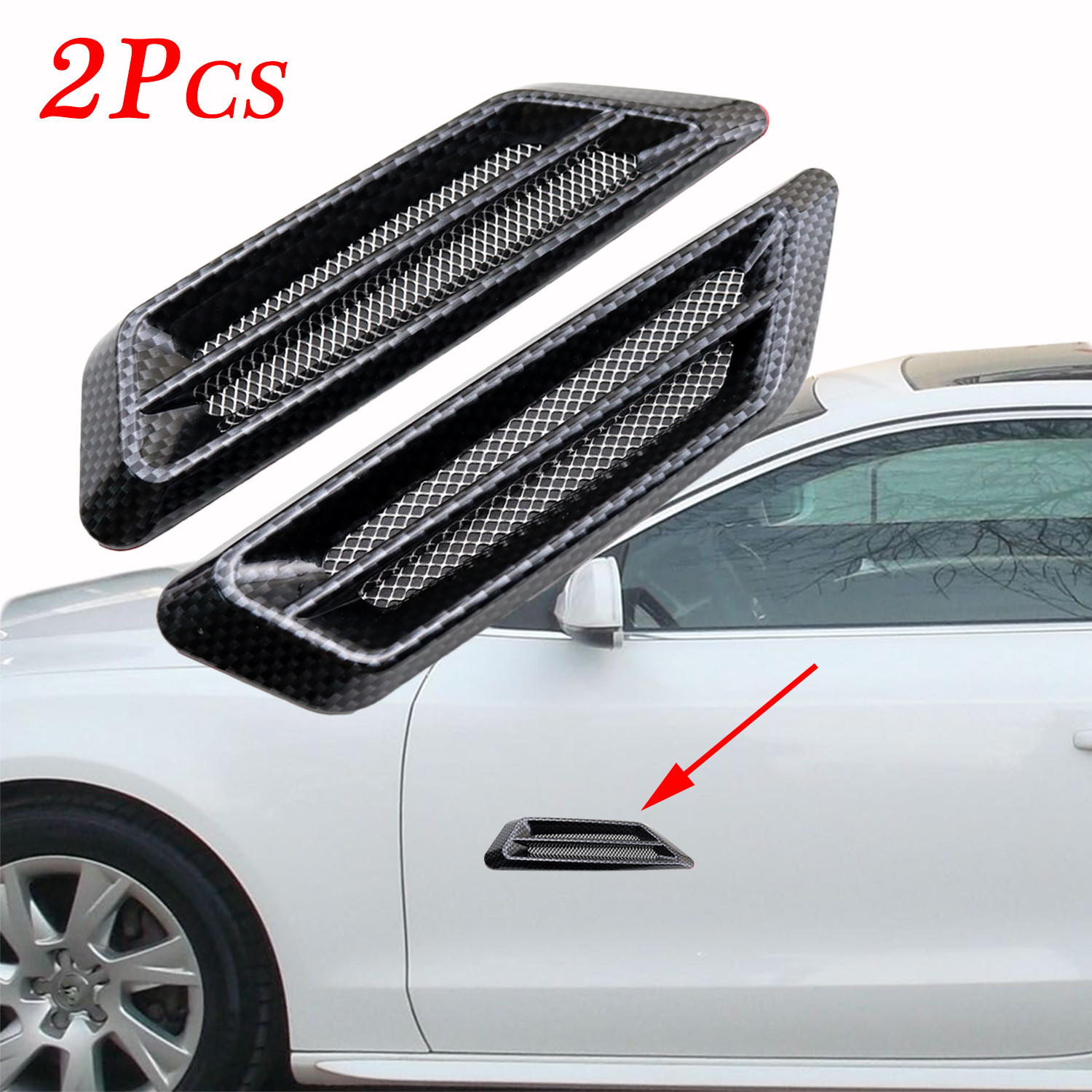 2Pcs Universal Carbon Fiber Texture Auto Side Fender Air Vent Grille Accessory