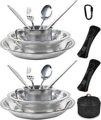 Stainless Steel Camping Mess Kit - Complete Picnic & Camp Dish Set, 1 Person