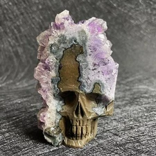 Natural Stone Skull Carving Crystal Clear Quartz Cluster Polished Rock Healing