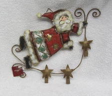 NEW Metal Wall Plaque Sign Santa Claus with Christmas Stocking Hooks 15" x 11"