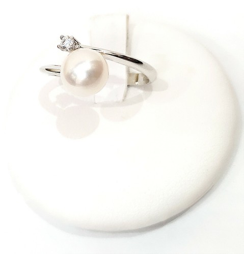ANELLO SOLITARIO ORO BIANCO 750 PERLA DIAMANTE NATURALE 0,10 CT DONNA - Foto 11 di 11