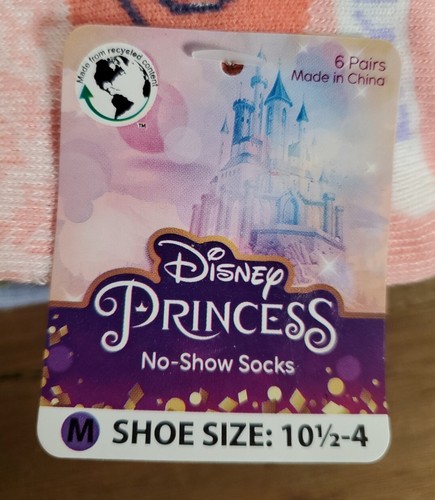 6pk Disney Princess Girls Socks 10.5-4 No Show Ariel Cinderella NEW - Picture 2 of 9