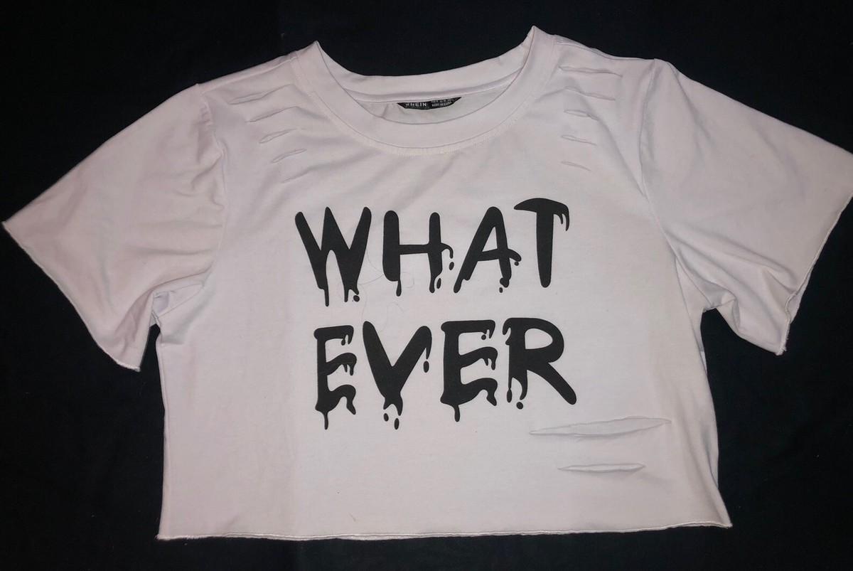 WHITE BLACK CROPPED T SHIRT Medium Shein Never Worn RIPPED