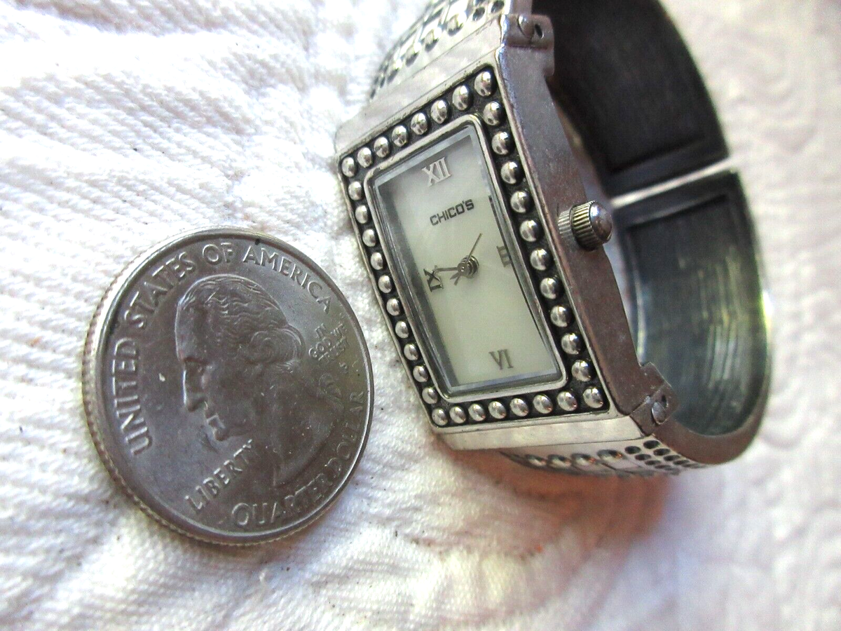 CHICO'S VINTAGE ART DECO WATCH JAPAN MOVEMENT FLEXIBLE CUFF BAND