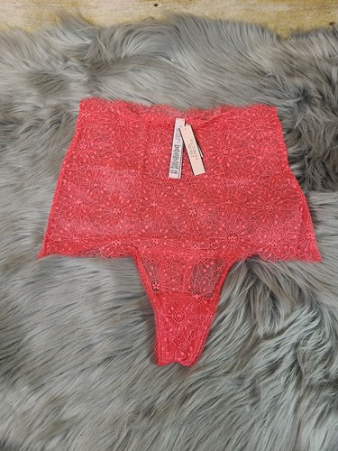 Sexy Victoria Secret Dream Angels Corded Lace High Waist Thong Panty Orange M - Picture 1 of 5