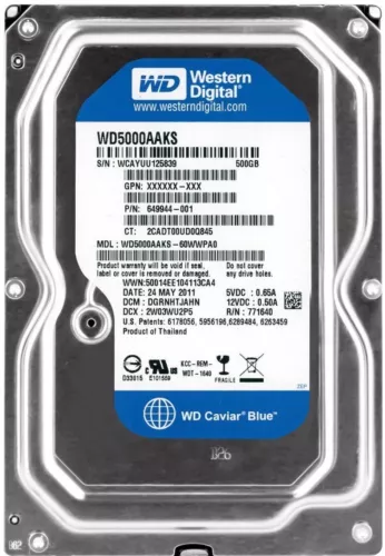 Hard Drive Western Digital Blue 500GB 7200U/Min 16MB SATA II WD5000AAKS 3.5 " - Picture 1 of 3