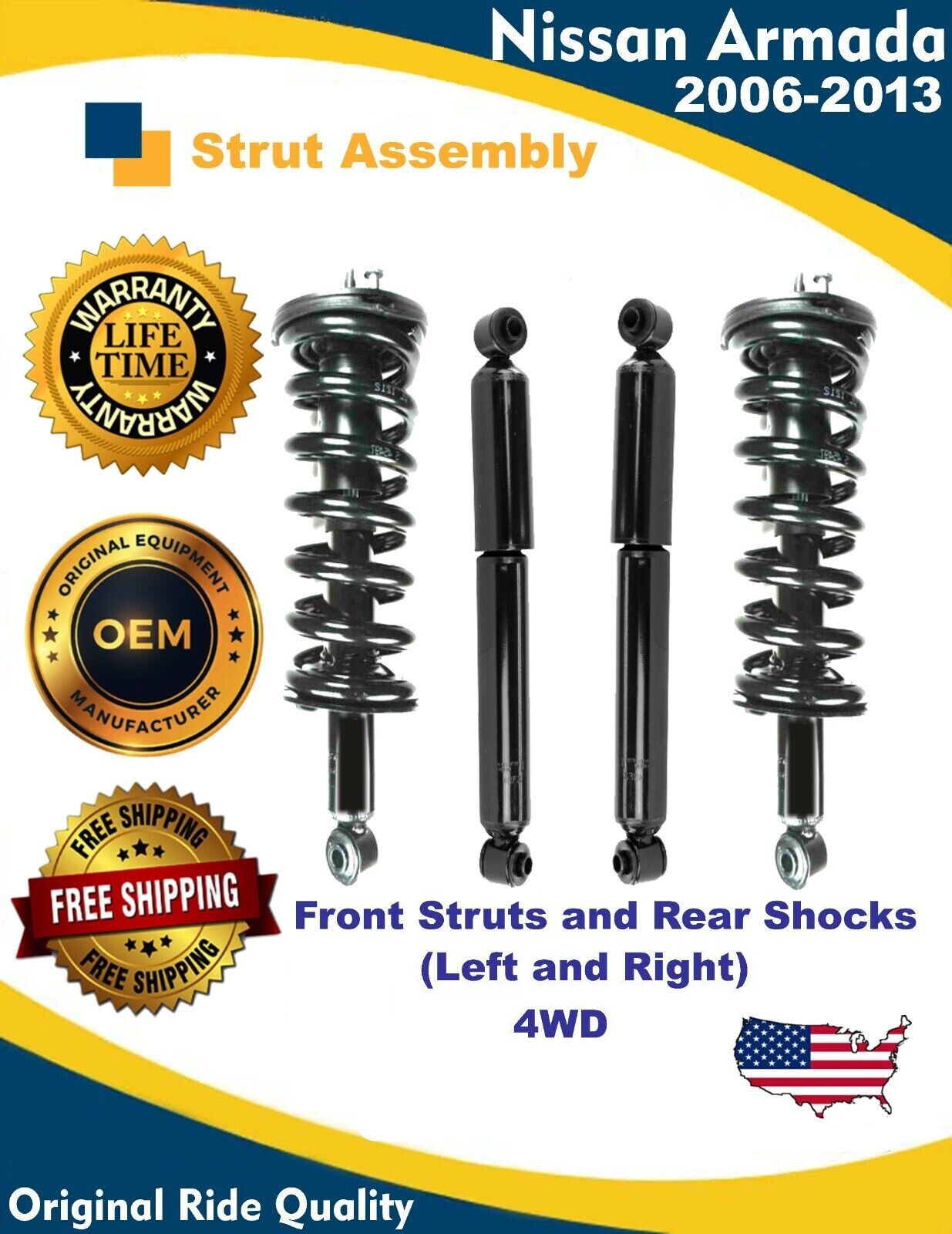 OE Front Struts & Rear Shocks for 20062013 Nissan Armada 4WD Lifetime