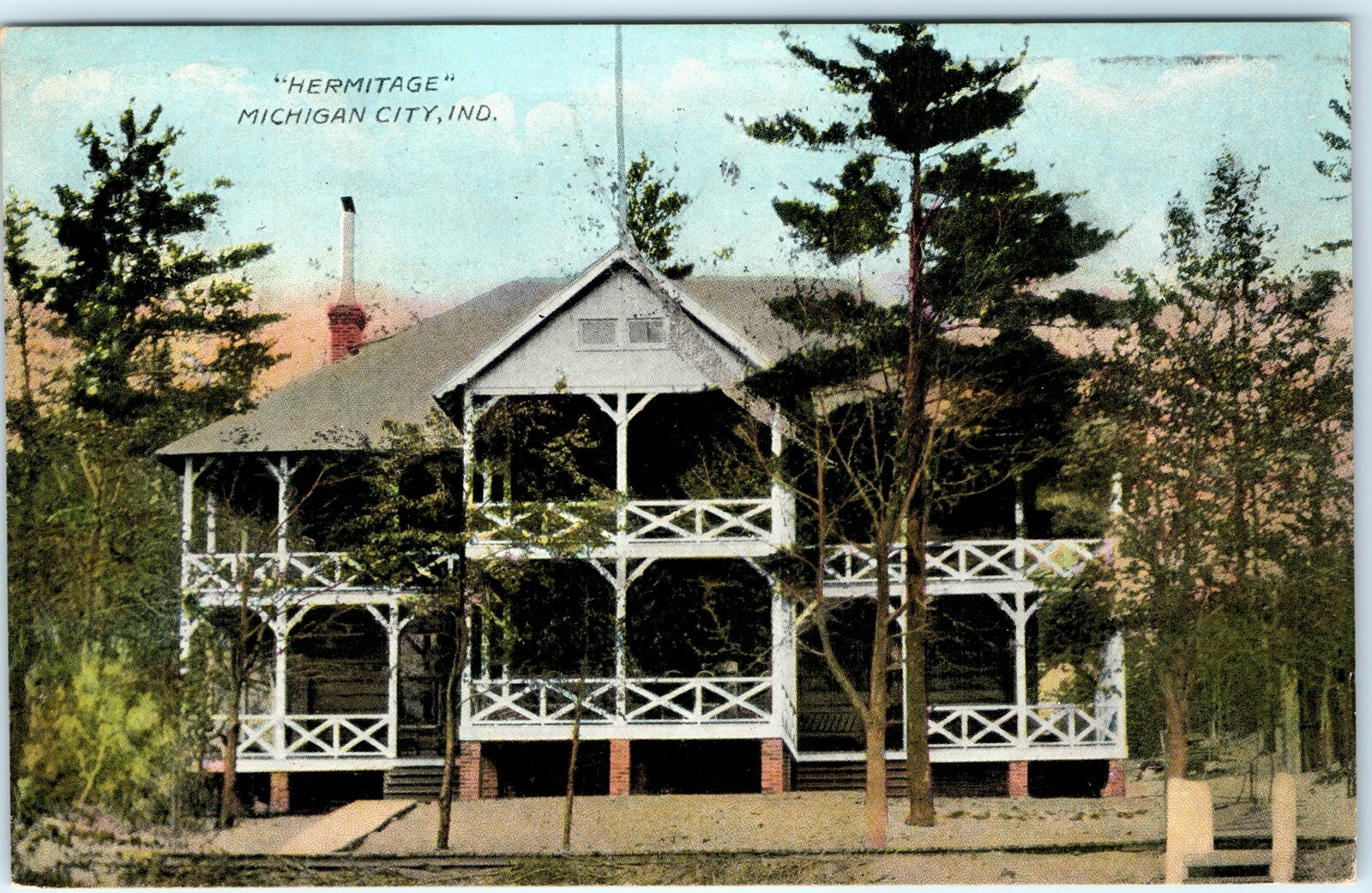1909 Michigan City, Ind. Hermitage Hotel Litho Photo Postcard Forest A35