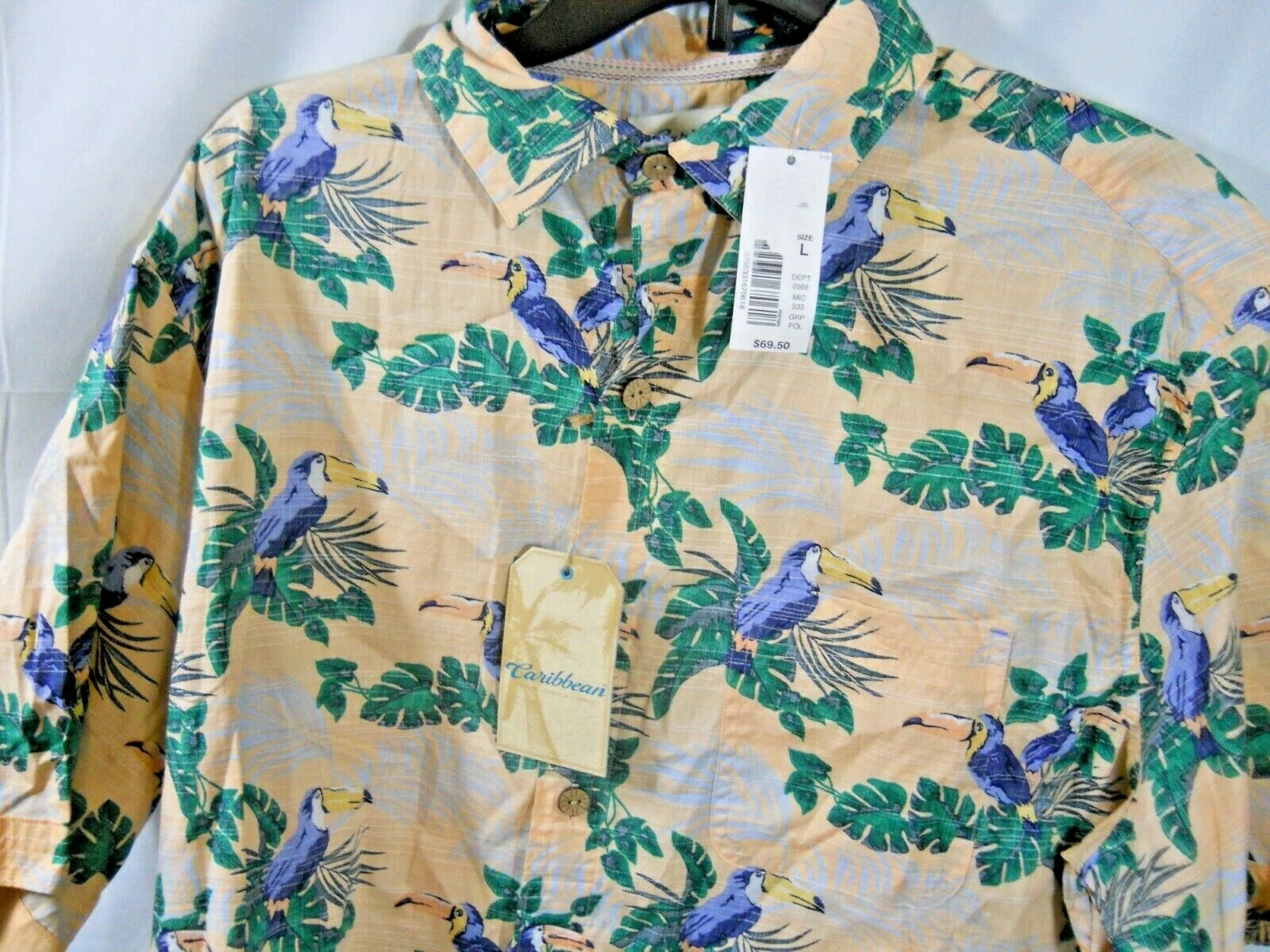 Caribbean Roundtree & Yorke Hawaiian Shirt Size XL Toucan Tropical NWT (B94)