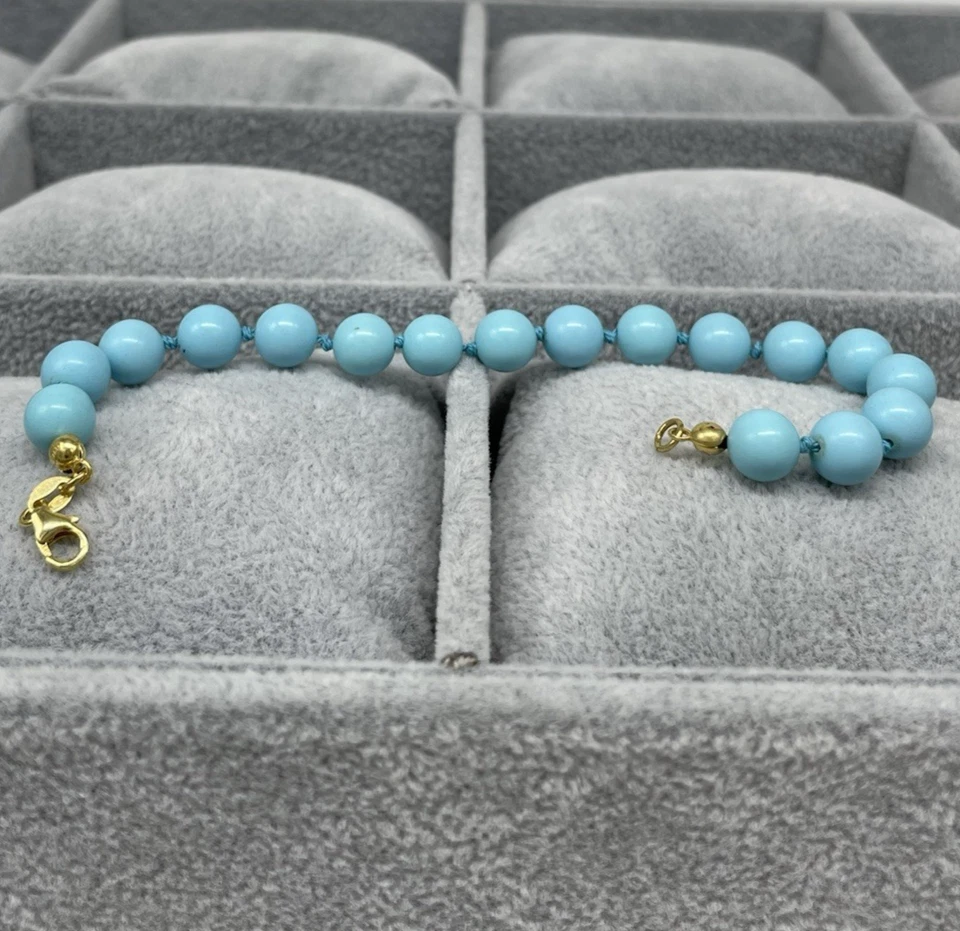 Bracciale femminile Argento 925 colore oro e pietre rotonde di turchese celeste - Immagine 4 di 4