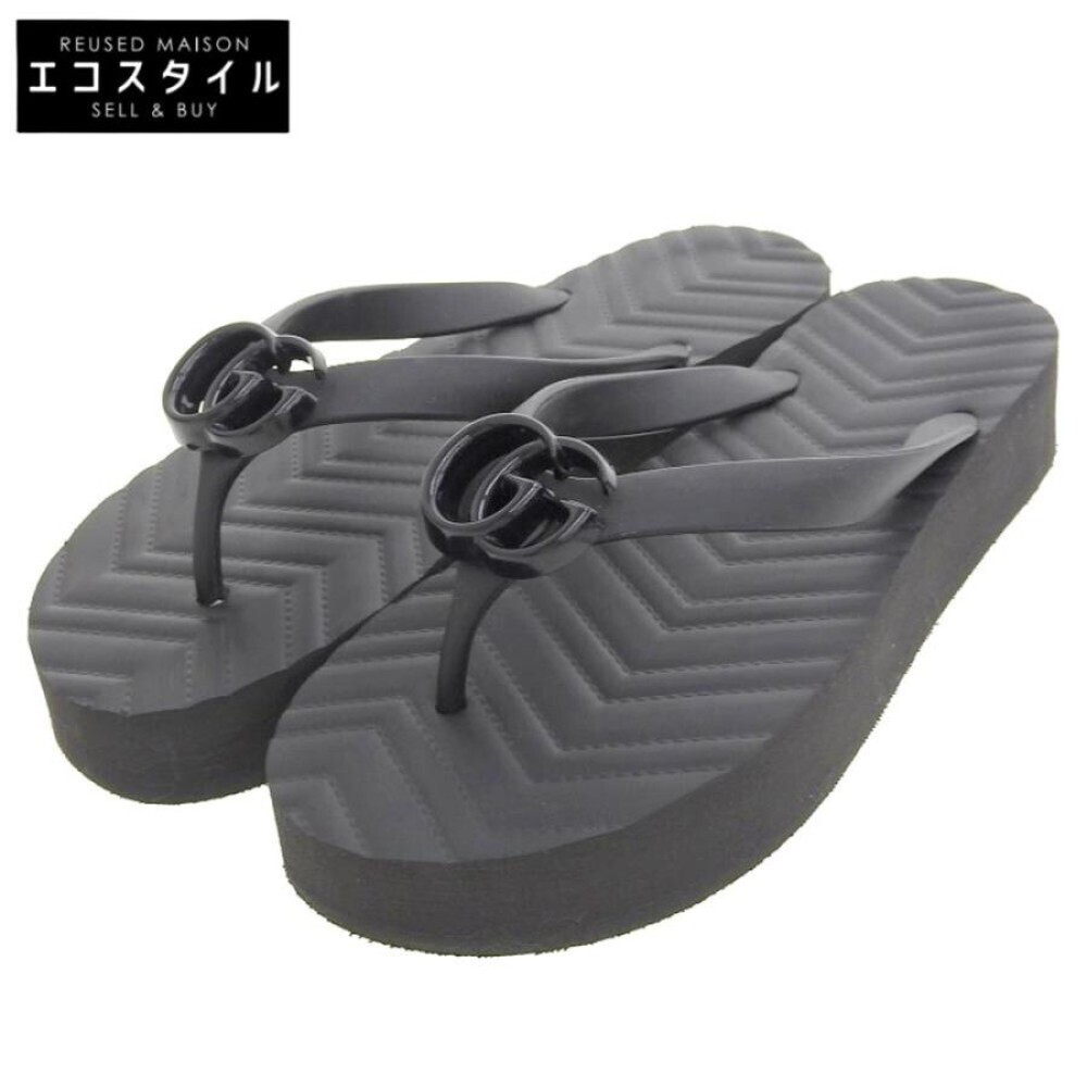 GUCCI Mules Sandals Frat GG Marmont Rubber Black EU36/US6 W/ Box 