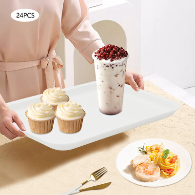 Modern 24 Pscks PP Fast-Food-Tabletts Trays Cafeteria-Tabletts Rectangle White