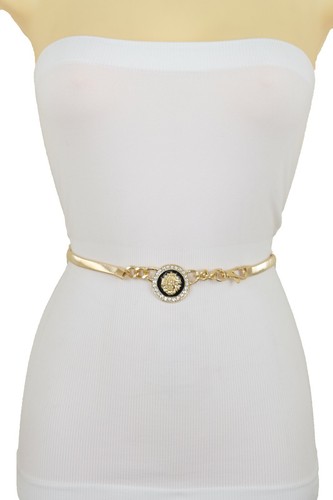 Women Gold Metal Chain Stretch Waistband Belt Hip High Waist Lion Charm M L XL - Picture 3 of 12