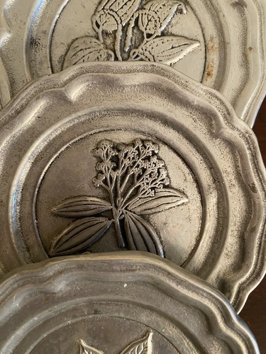 5 Vintage Wilton Columbia PA USA Spices Engraved Pewter Metal Coasters 4.5” D - 第 11/13 張圖片