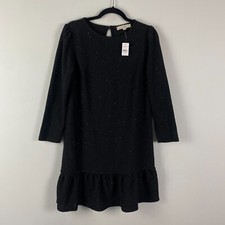 LOFT Textured Flounce Dress Size Medium Black Speckled Puff Sleeve