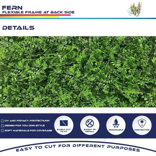 20x20" Artificial Verde Imitación Helecho Hoja Privacidad Valla Pantalla Decoración Alfombrillas Seto - Imagen 2 de 7
