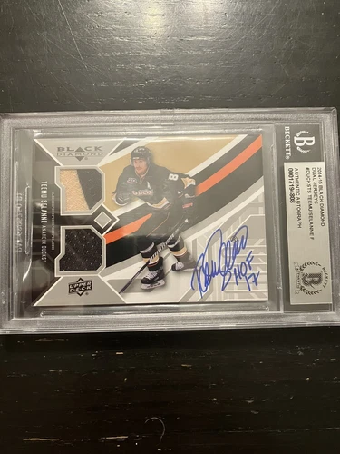 2014-15 Upper Deck Black Diamonds Dual Jerseys Teemu Selanne Signed Card